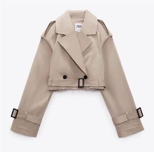 Zara Light Beige Cropped Trench Coat with Belted Waist